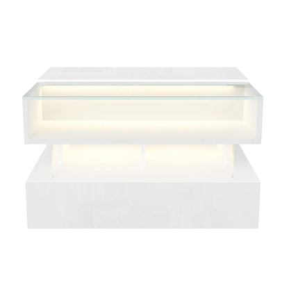 Glass Top LED Coffee Table, Storage Drawer, Adjustable Height, 26" L x 21.5" W x 21.5" H, White Coffee Tables White at Gallery Canada
