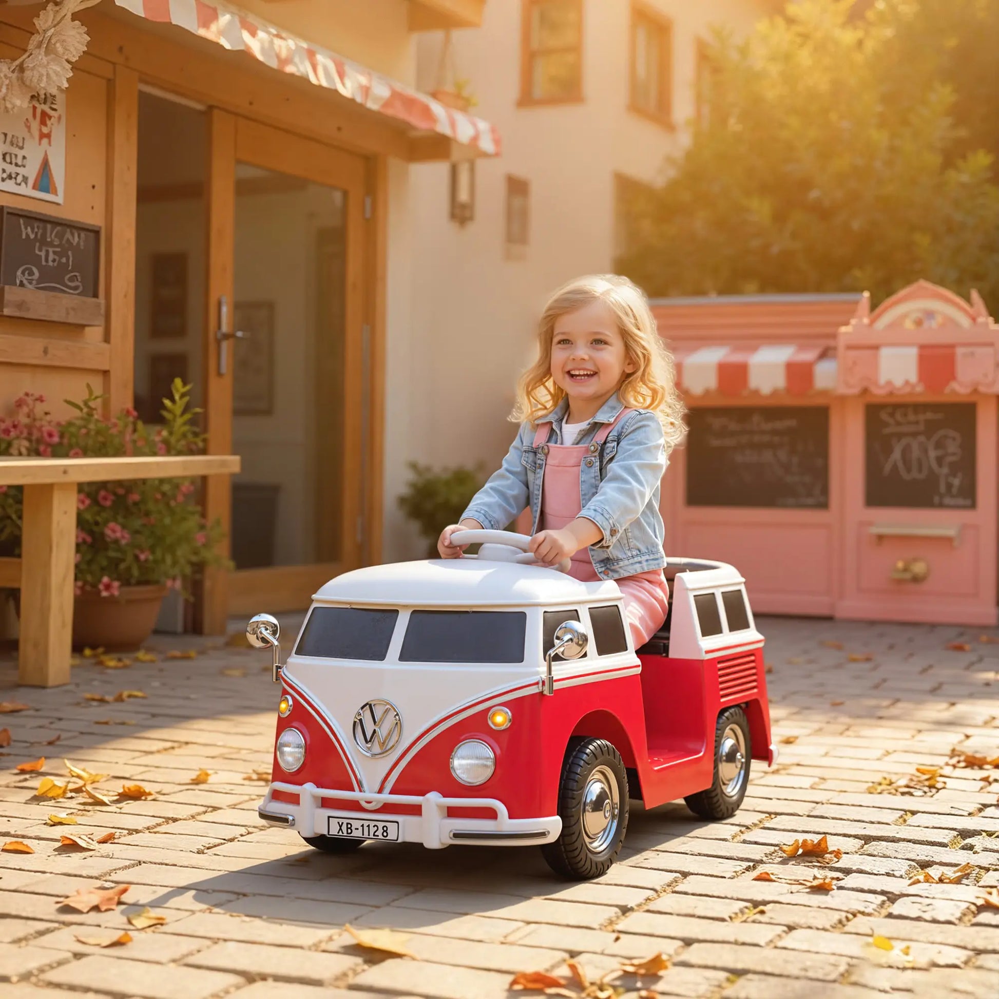 12V Kids Ride on Car, Lisensed Volkswagen T1 Electric Vehicle with Dual Motor and Soft Start for 3-7 Years, Red Electric Toy Cars at Gallery Canada