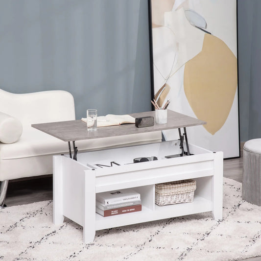 Lift Top Coffee Table With Hidden Storage And Shelves, White Coffee Tables White at Gallery Canada