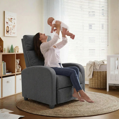 Manual Fabric Recliner Chair, Home Theater Seating, Dark Grey Single Sofas at Gallery Canada