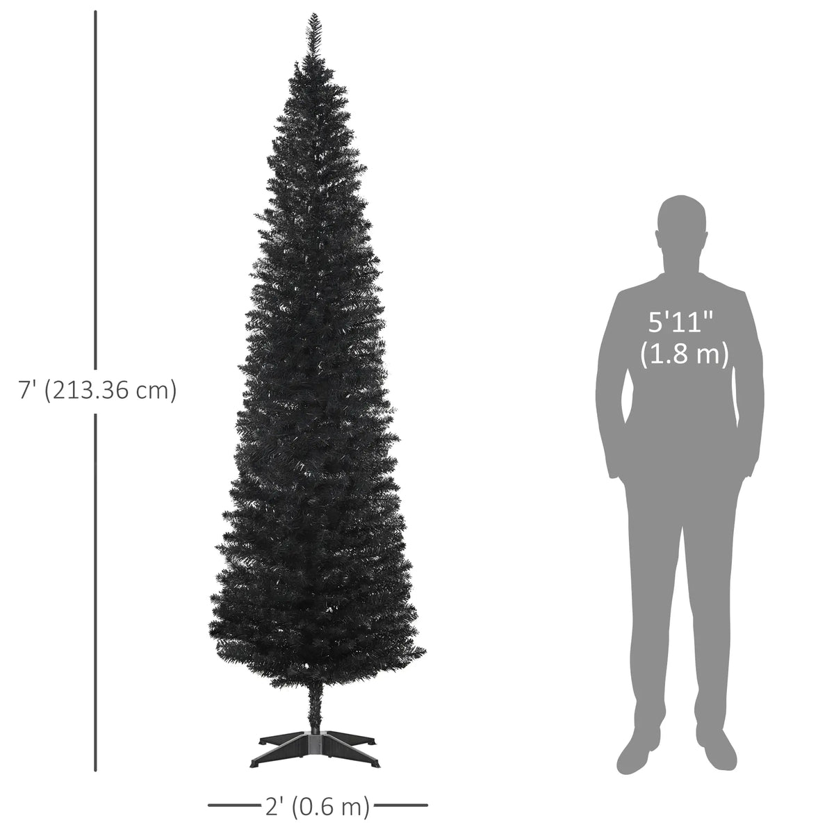 7FT Artificial Pencil Christmas Tree, Realistic Branches, Stable Stand, Black