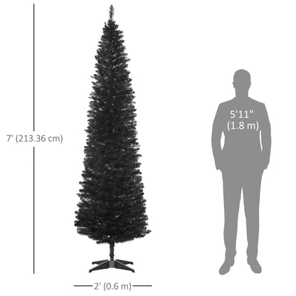 7FT Artificial Pencil Christmas Tree, Realistic Branches, Stable Stand, Black