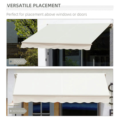 10' x 8' Manual Retractable Awning, Sun Shade Canopy, Aluminum Frame, UV Protection, Cream White Deck Awnings at Gallery Canada