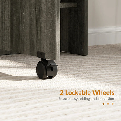 Extendable Dining Table, Collapsible w/ Shelves, Grey Wood Grain, Grey Dining Tables at Gallery Canada