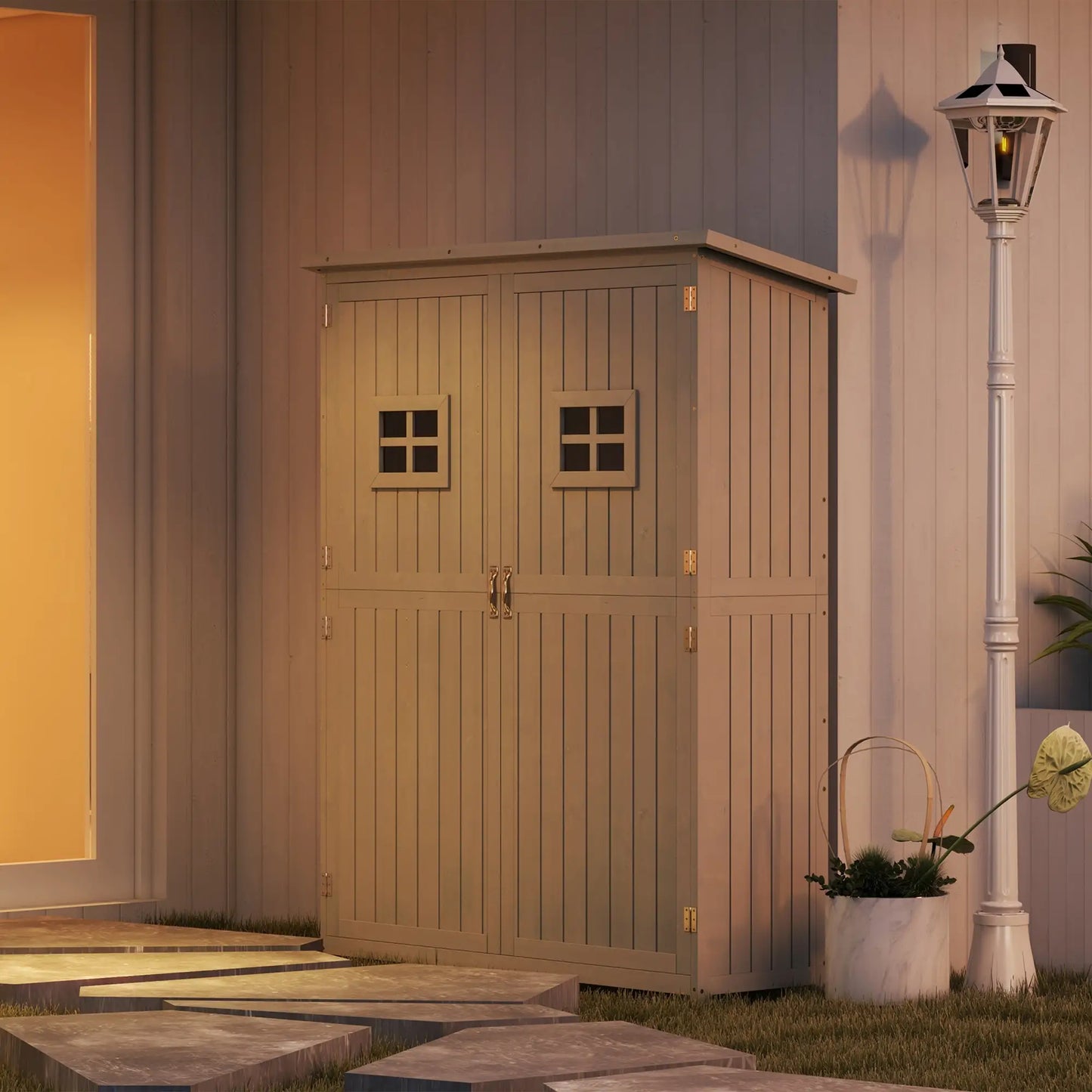 4x1.5ft Wooden Garden Storage Shed, Outdoor Tool Cabinet, Grey Sheds at Gallery Canada