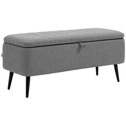 40" Ottoman with Storage, Linen Upholstered Bench, Steel Legs, Grey Storage Ottomans & Benches at Gallery Canada