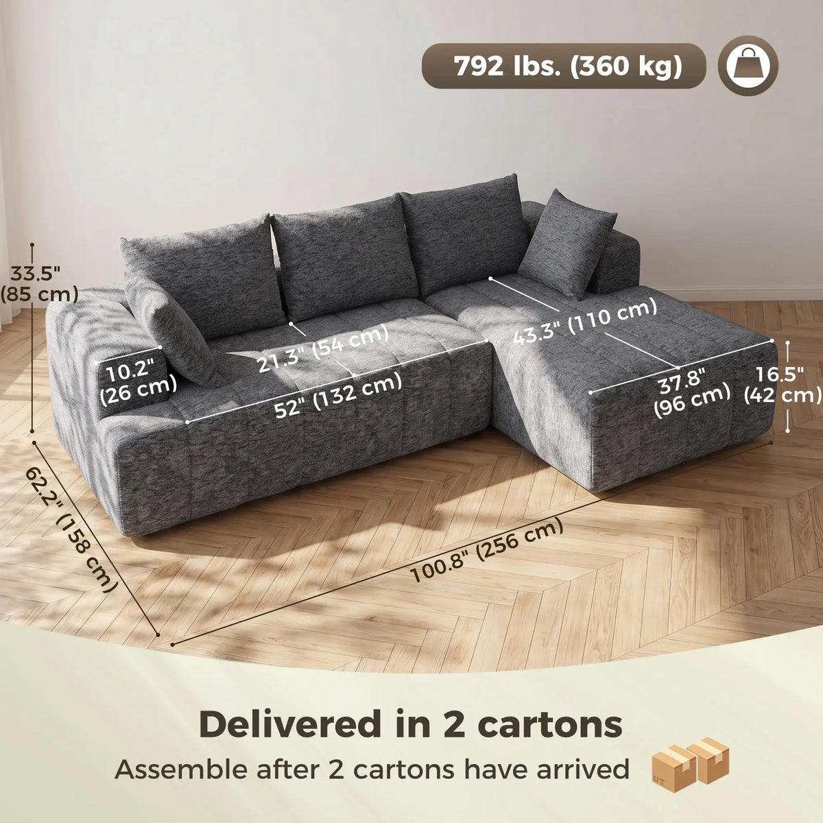 101 Modular Sectional Sofa With Chaise, Cloud Couch, Grey L Shaped Couchs at Gallery Canada