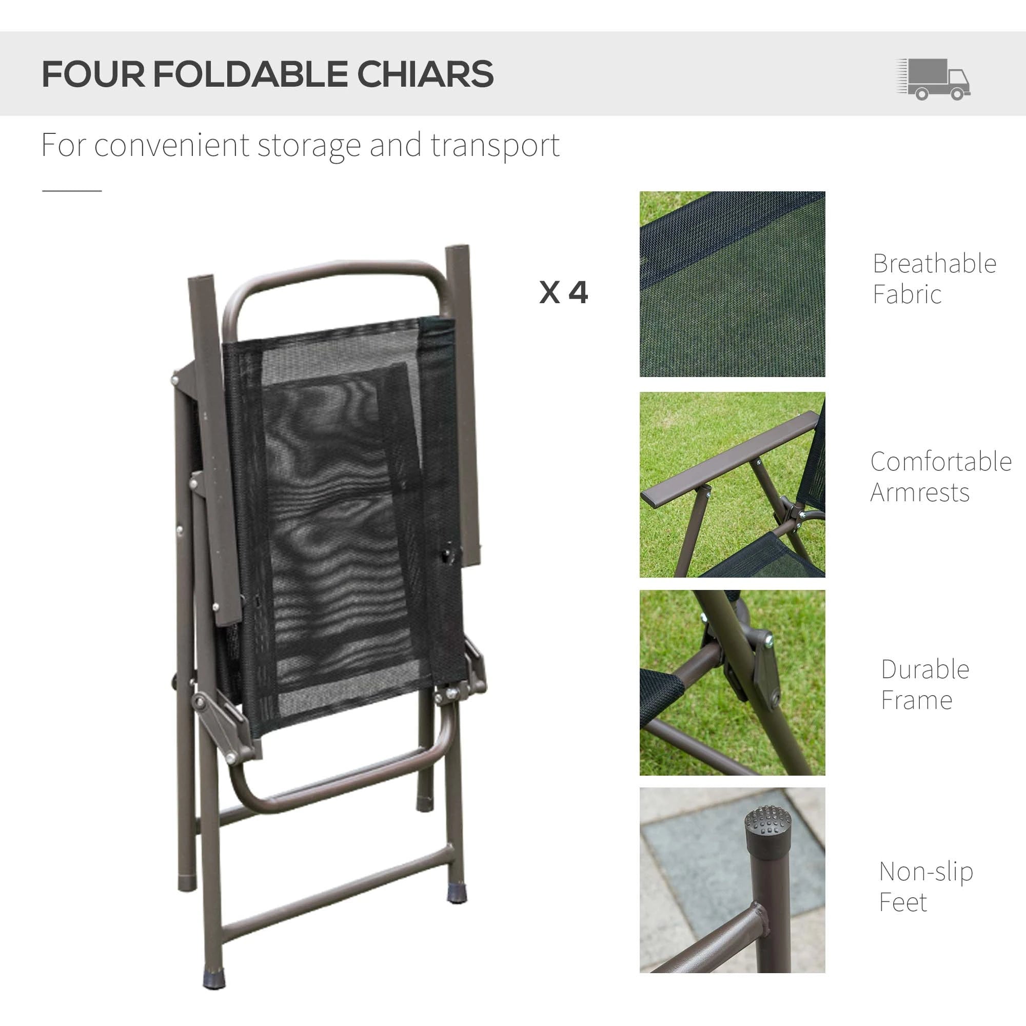 6-Piece Outdoor Dining Set, Round Table, 4 Folding Chairs, Black Outdoor Dining Sets at Gallery Canada