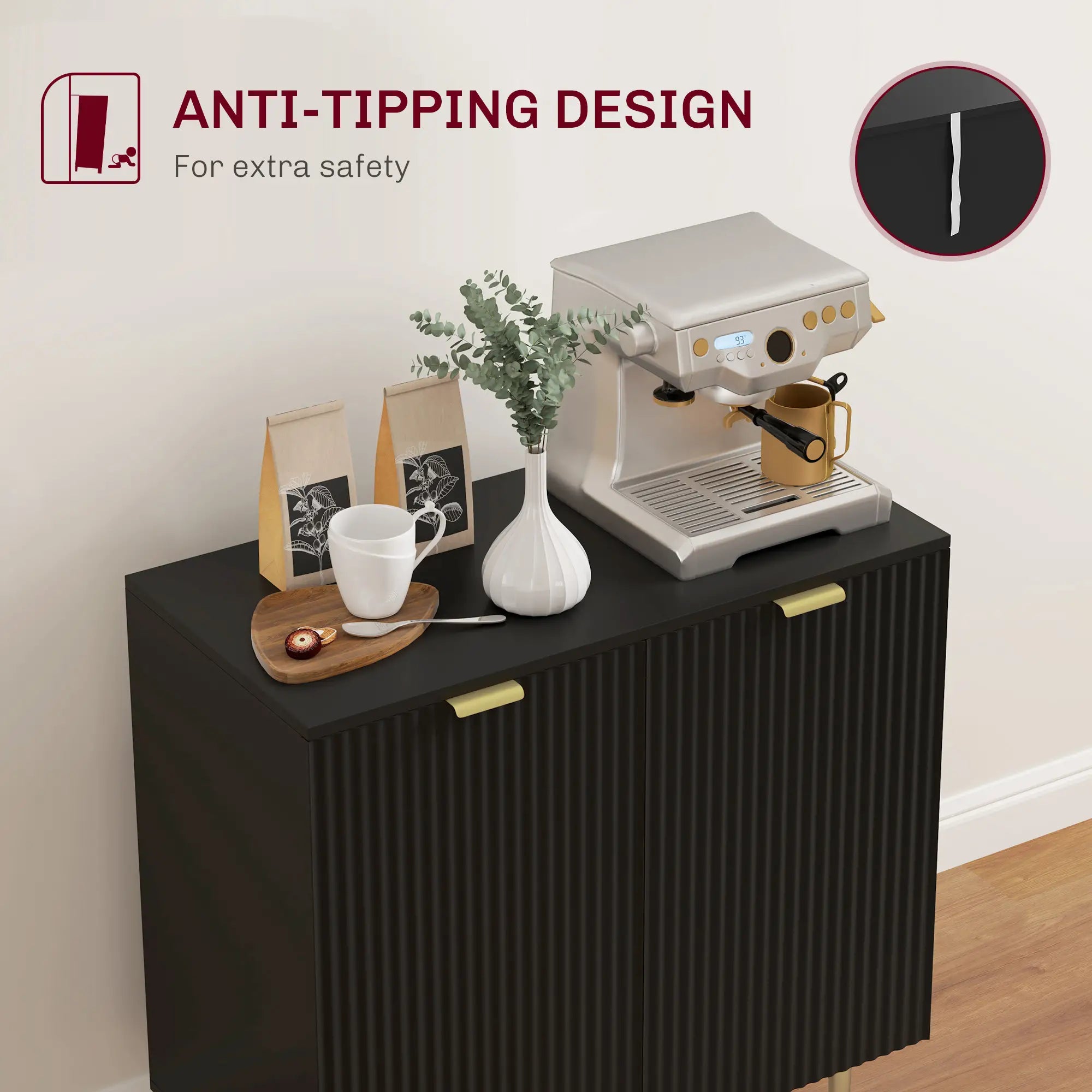 Modern Kitchen Storage Cabinet, Adjustable Shelves, Metal Legs, Black Bar Cabinets at Gallery Canada