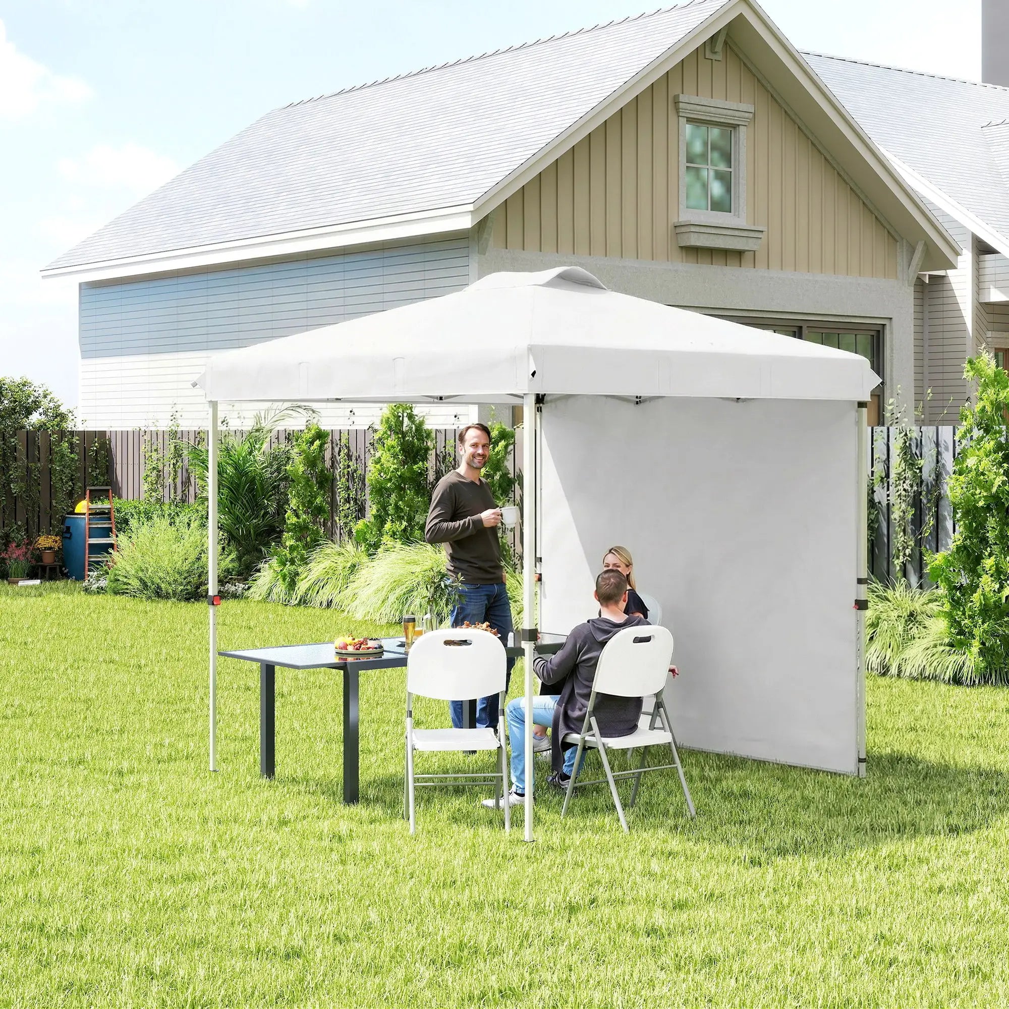 8 x 8 ft Pop Up Canopy, With Sidewall, Carry Bag, Sand Bags, White Pop Up Canopies at Gallery Canada