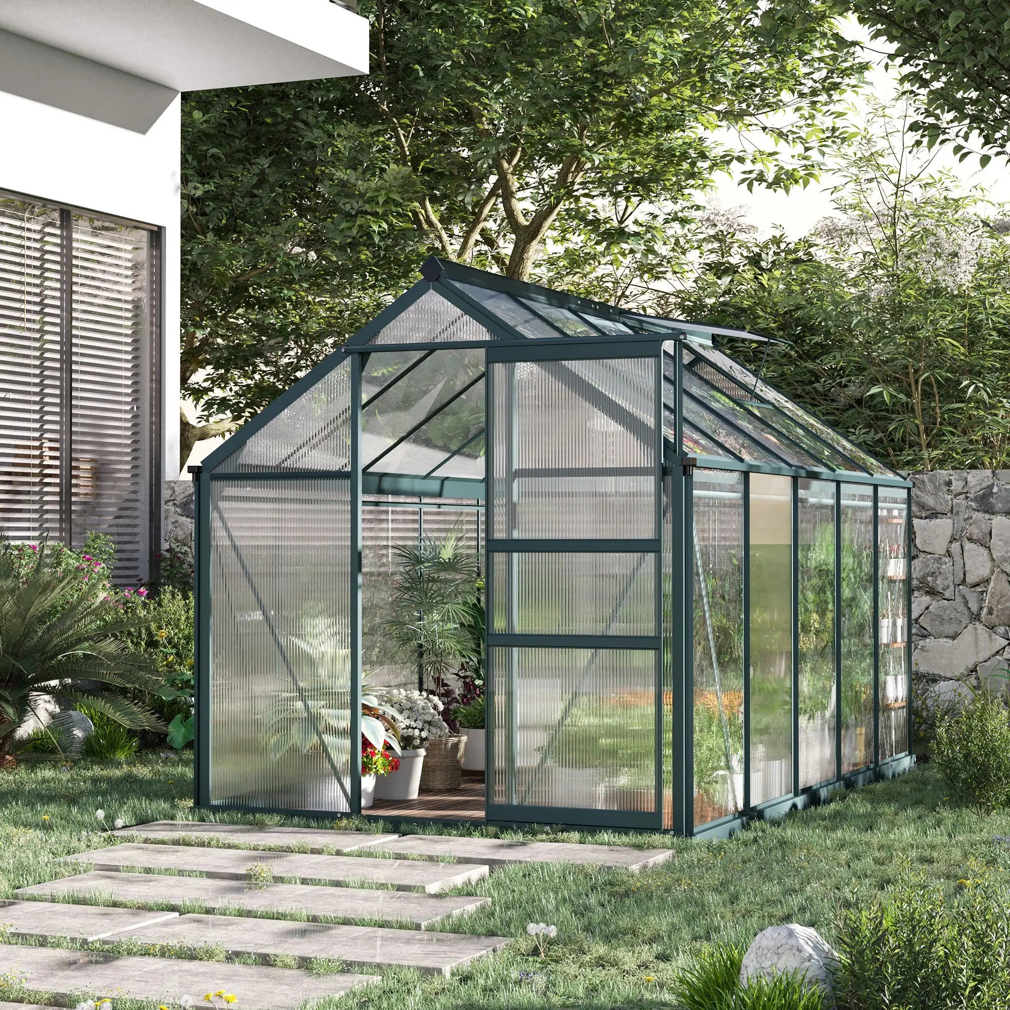 6' x 10' x 6.6' Polycarbonate Greenhouse, Walk-In Garden Kit, Green Walk In Greenhouses at Gallery Canada