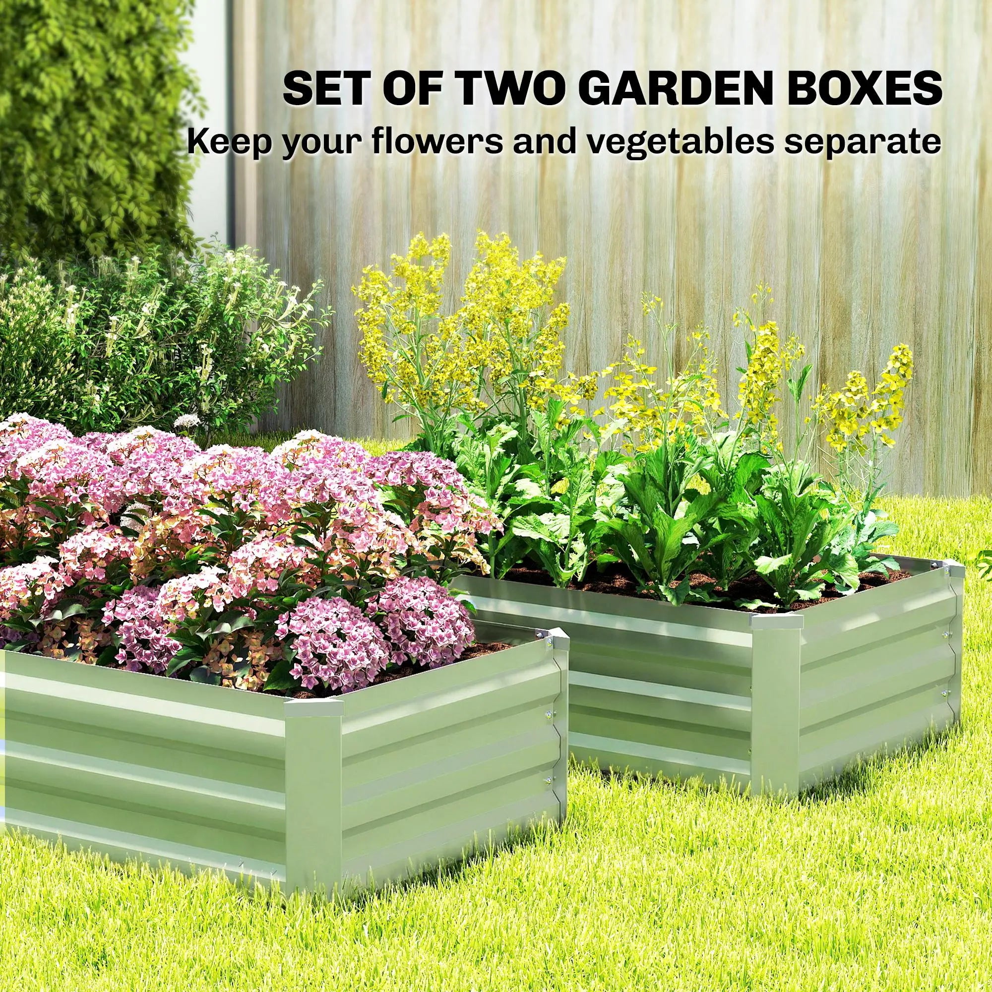Galvanized Raised Garden Bed Set, 2 Light Green Planter Boxes, Light Green Galvanized Planter Boxes at Gallery Canada