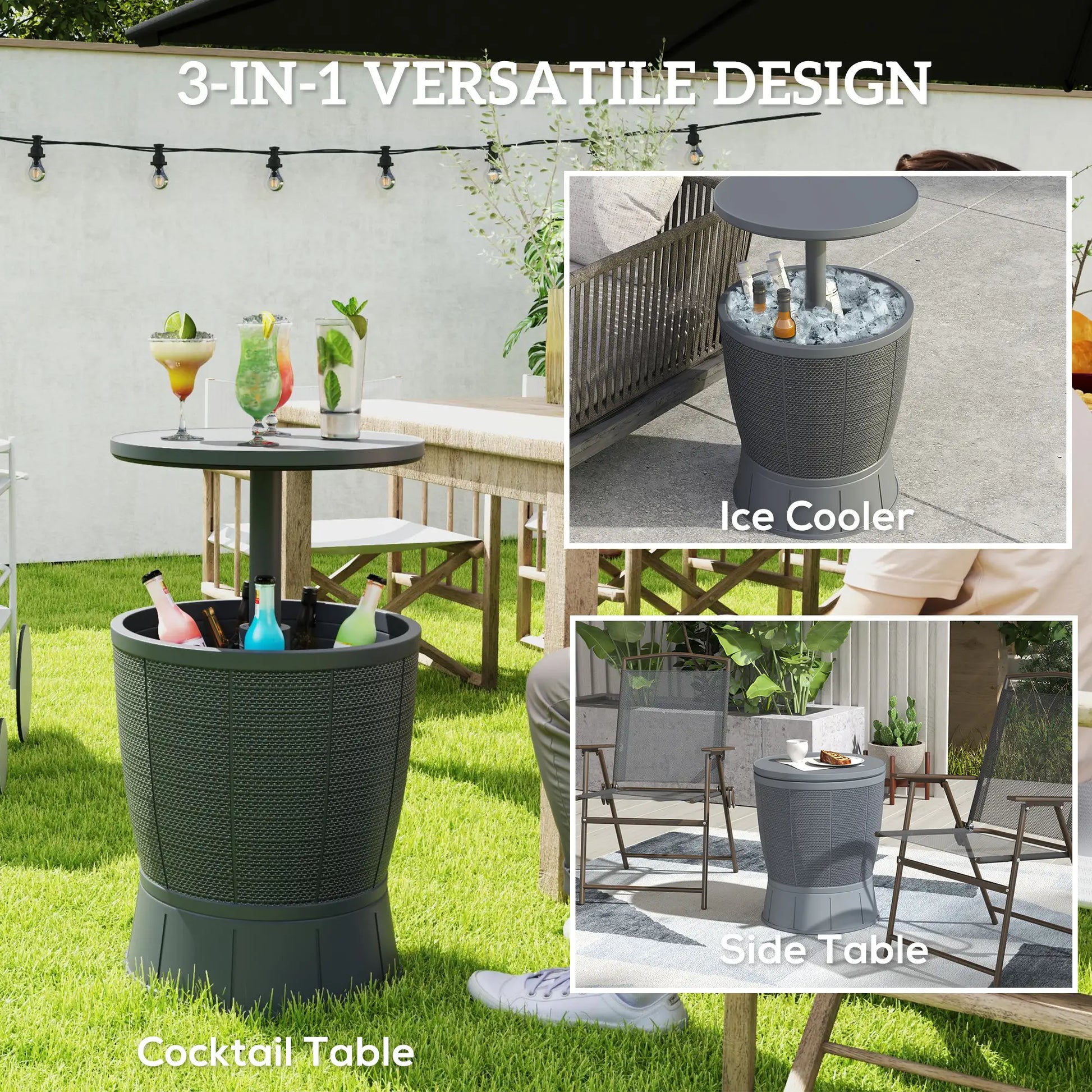 11 Gallon Patio Cooler Side Table, Adjustable Height, Drainage Plug, Grey Patio Side Tables at Gallery Canada