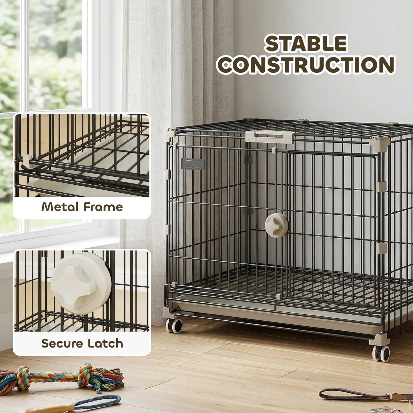 Foldable Dog Crate, 24 Inch Metal Cage, Removable Tray, Lockable Wheels, Black Dog Cages & Crates at Gallery Canada