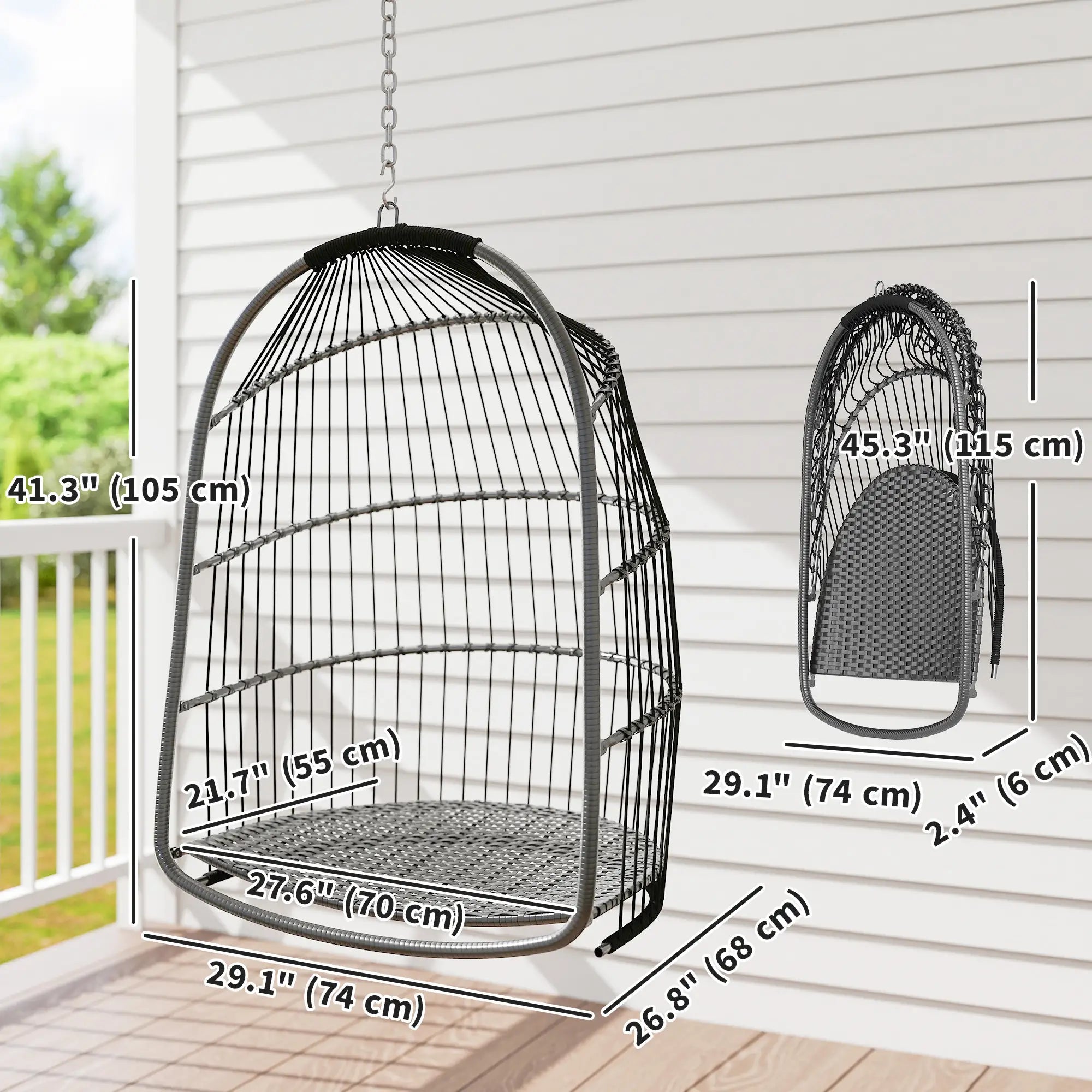 Hanging Egg Chair, Foldable Rattan Garden Swing, Dark Grey Patio Chairs at Gallery Canada