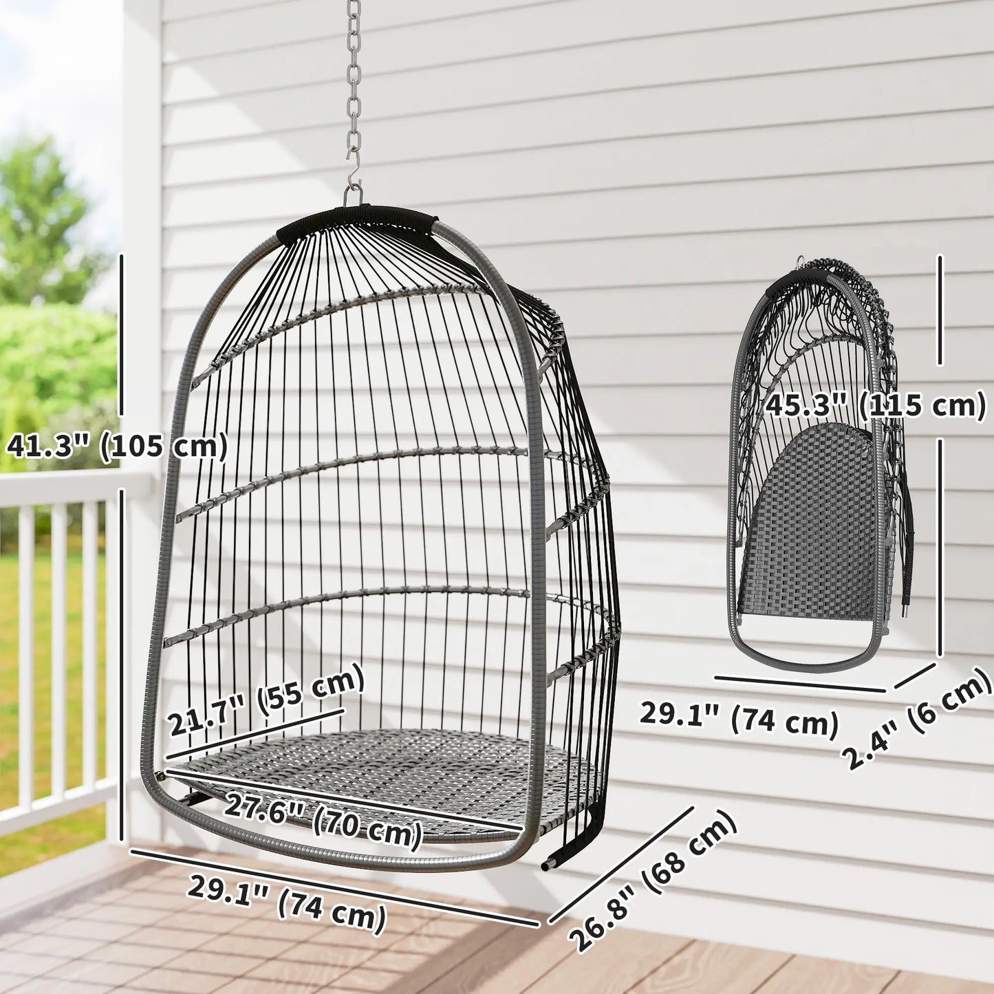 Hanging Egg Chair, Foldable Rattan Garden Swing, Dark Grey Patio Chairs at Gallery Canada