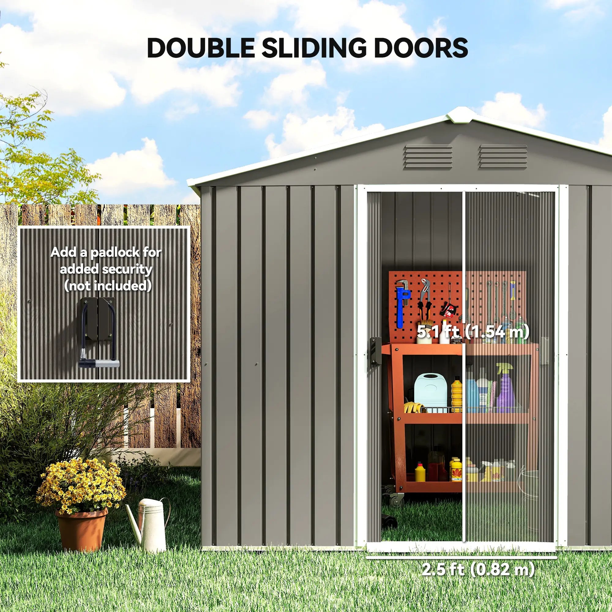 8' x 6' Metal Storage Shed, Lockable Doors, Vents, Light Grey Sheds at Gallery Canada