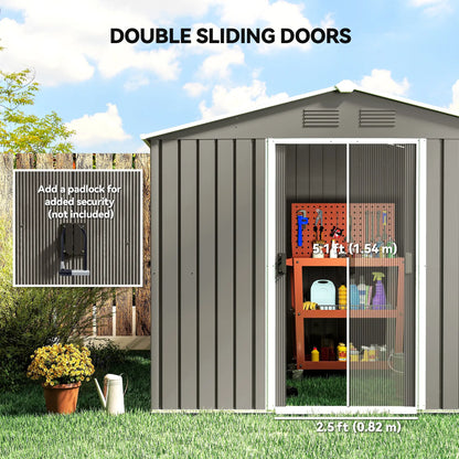 8' x 6' Metal Storage Shed, Lockable Doors, Vents, Light Grey Sheds at Gallery Canada