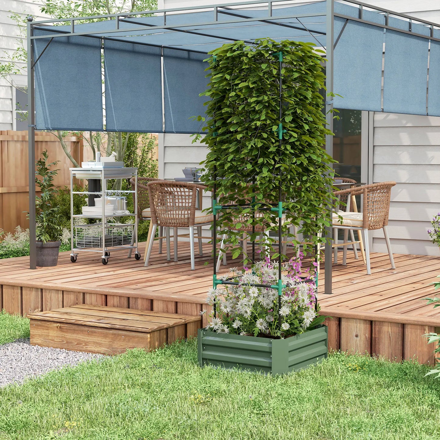 Galvanized Planter Box, Outdoor Raised Garden Bed with Trellis Galvanized Planter Boxes at Gallery Canada