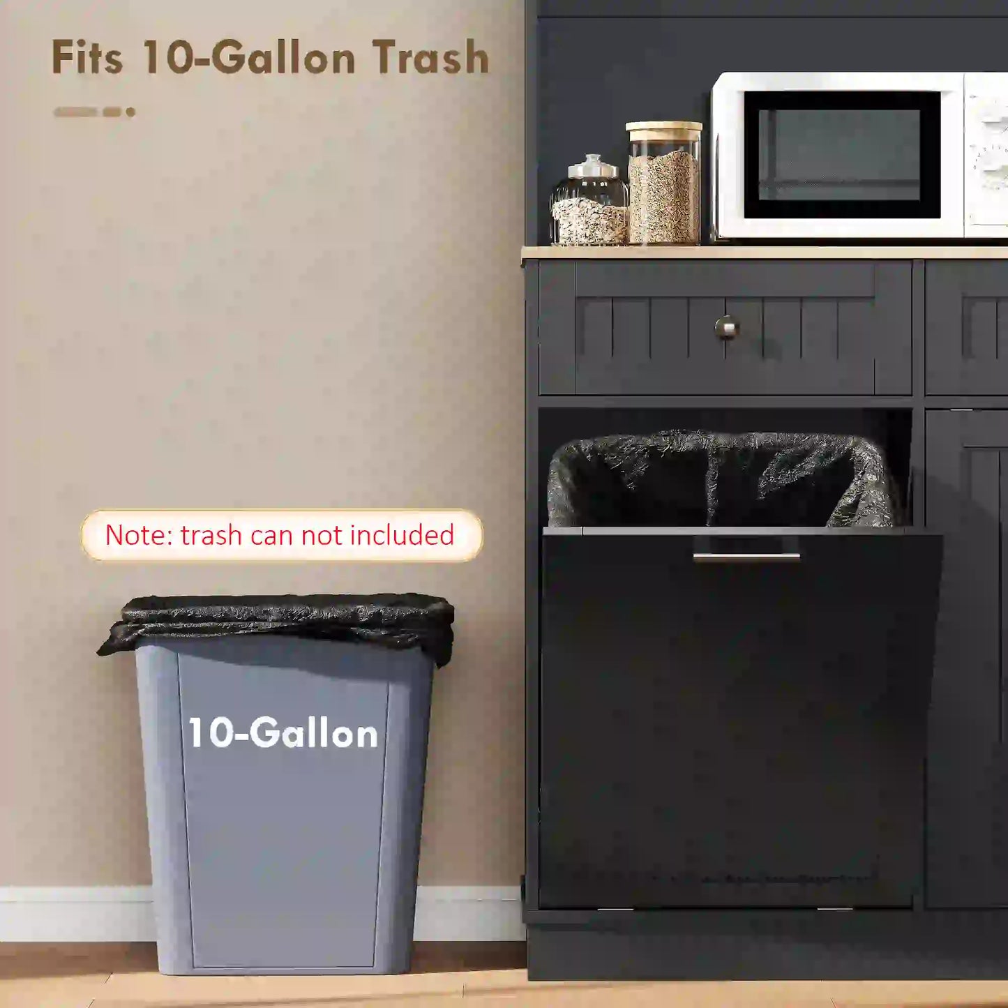 68 Inch Pantry Cabinet with Charging Station, Microwave Stand, Trash Can, Black Kitchen Pantry Cabinets at Gallery Canada