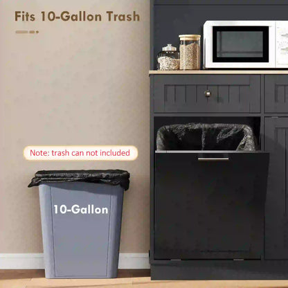68 Inch Pantry Cabinet with Charging Station, Microwave Stand, Trash Can, Black Kitchen Pantry Cabinets at Gallery Canada