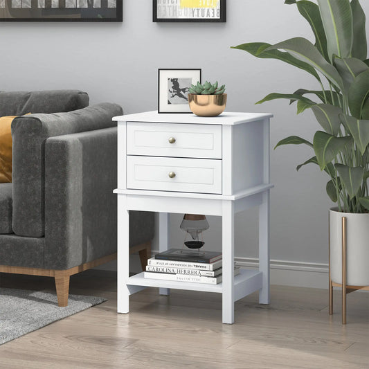 Modern Sofa Side Table with Drawers, Storage Shelf, White Side Tables White at Gallery Canada