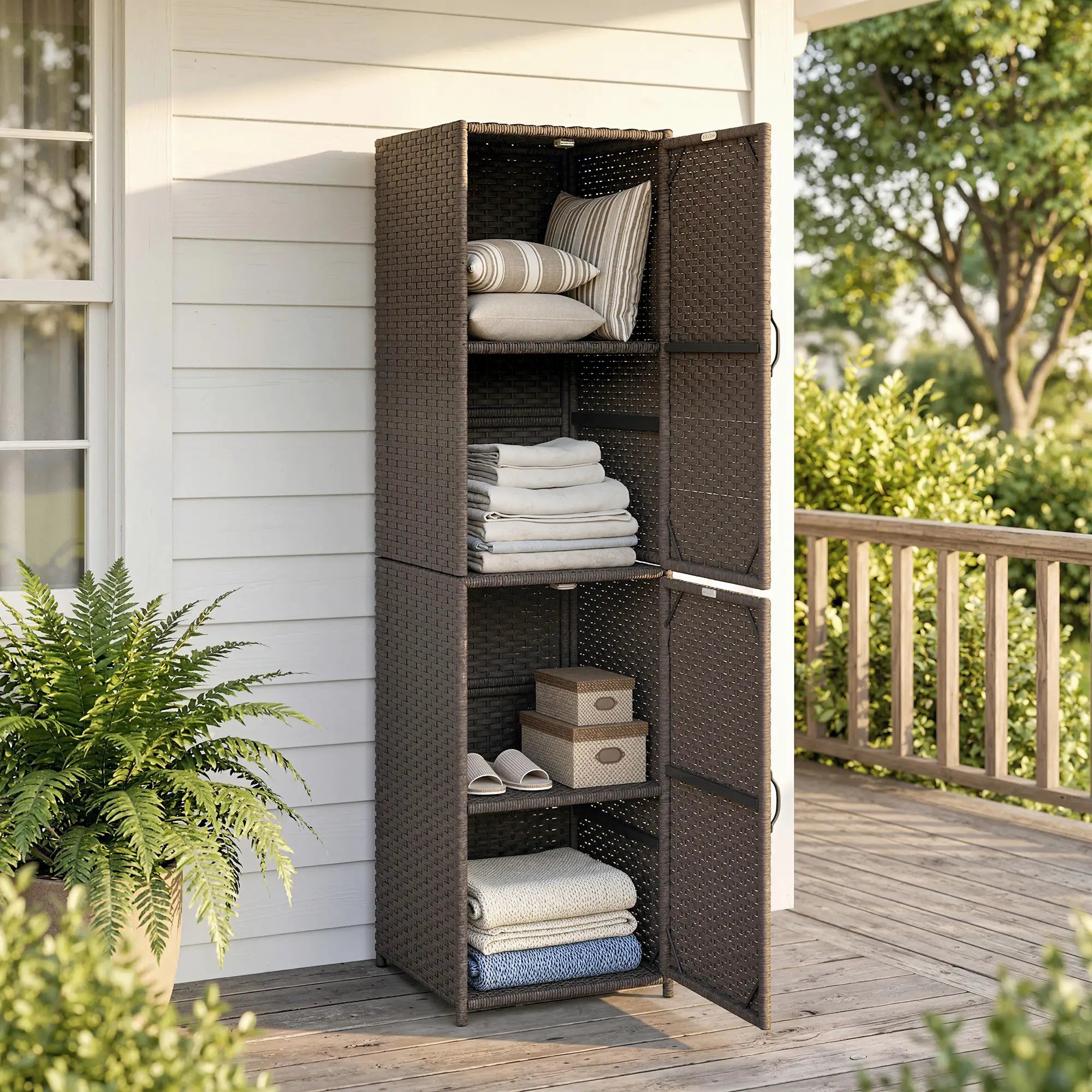 Wicker Outdoor Storage Cabinet, 4 Shelf Patio, Brown Patio Storage Boxes at Gallery Canada