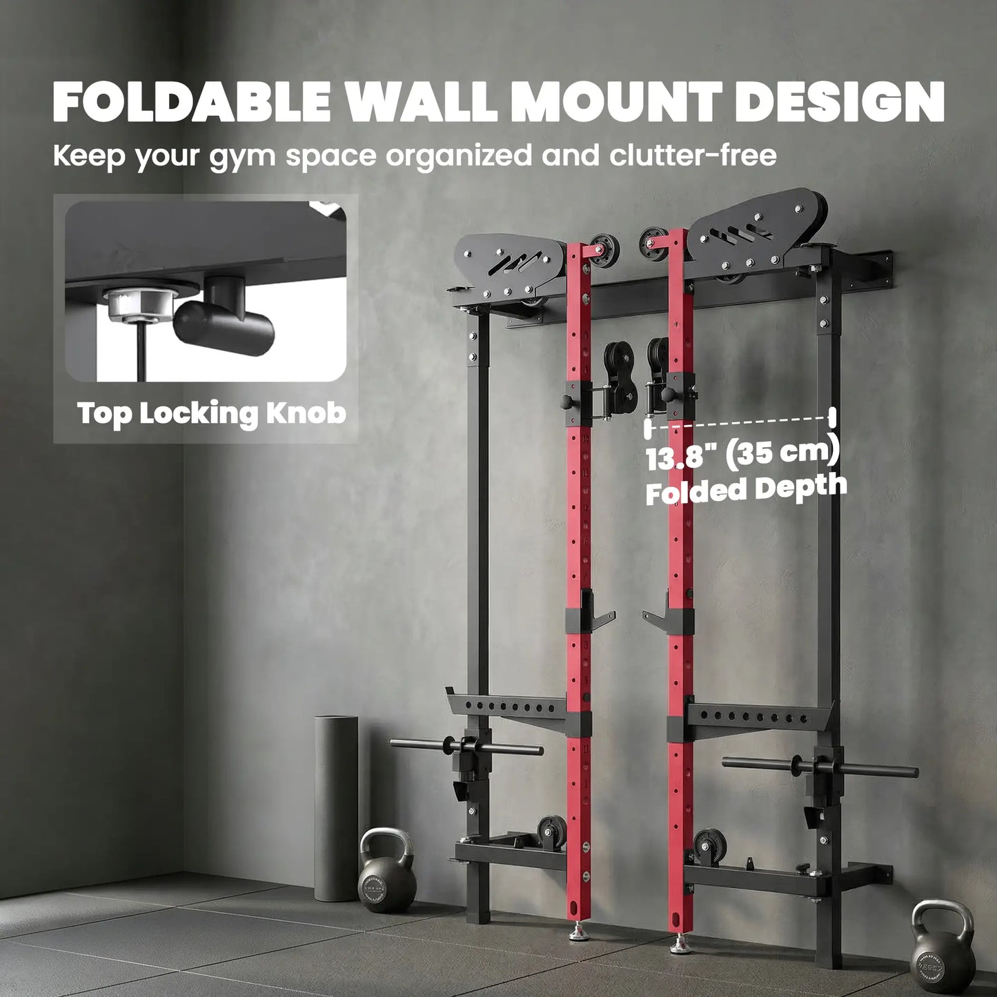 Foldable Power Cage With Pull-Up Bar, Cable Pulley System, 1540 Lbs
