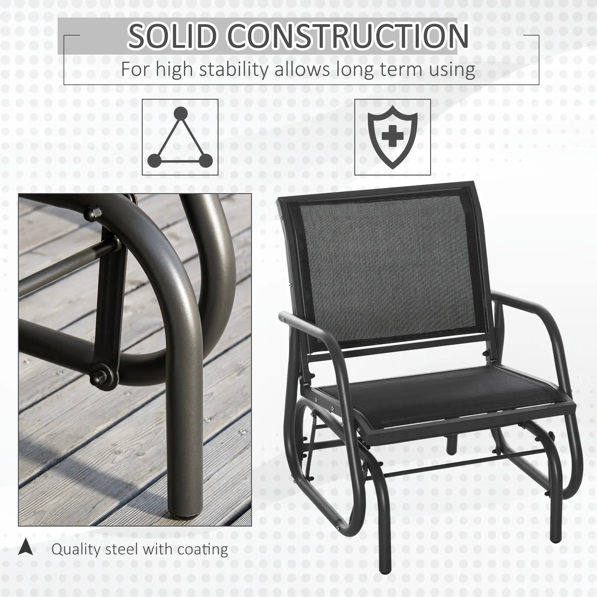 Patio Glider, Breathable Mesh Seat, Metal Frame, Black Outdoor Gliders at Gallery Canada