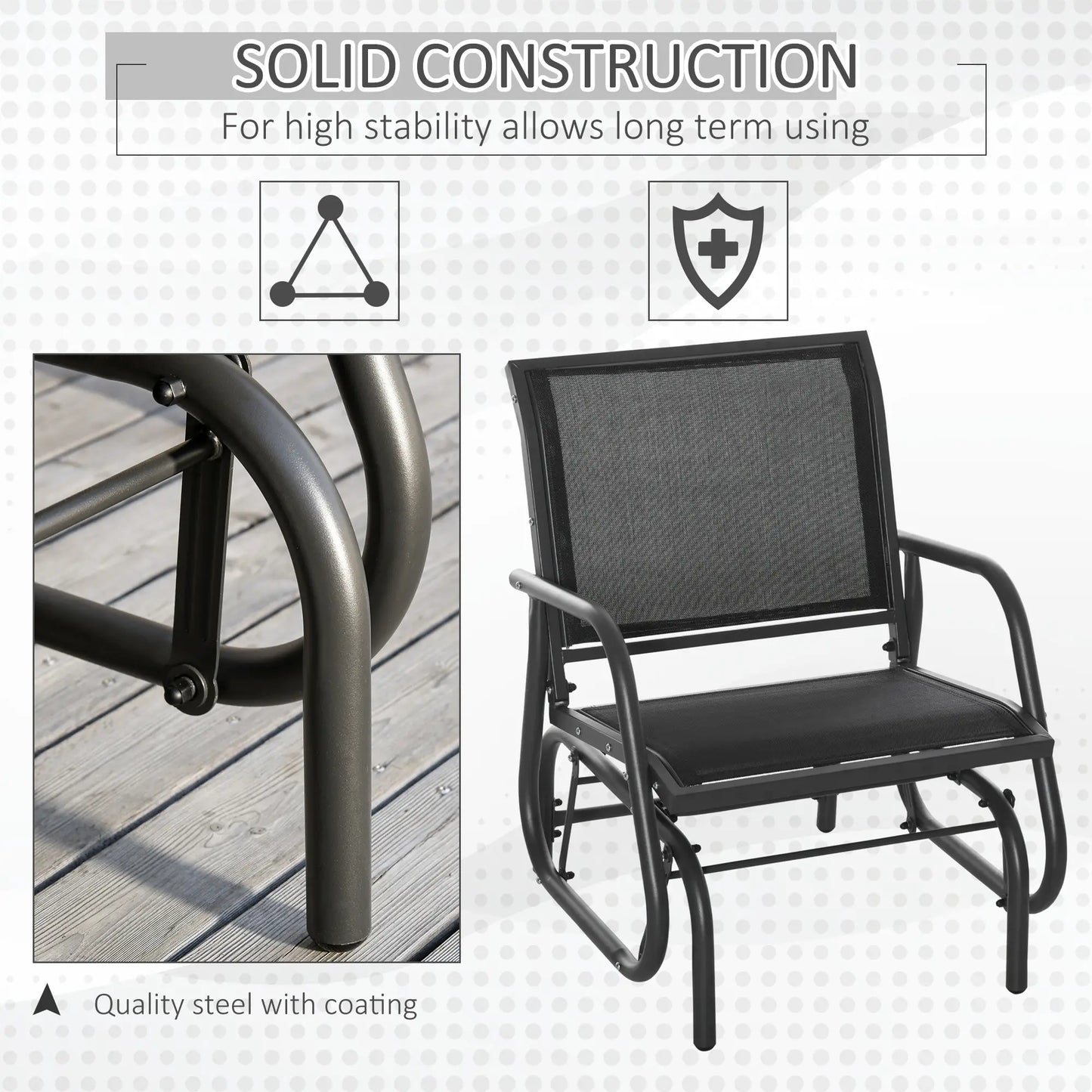 Patio Glider, Breathable Mesh Seat, Metal Frame, Black Outdoor Gliders at Gallery Canada