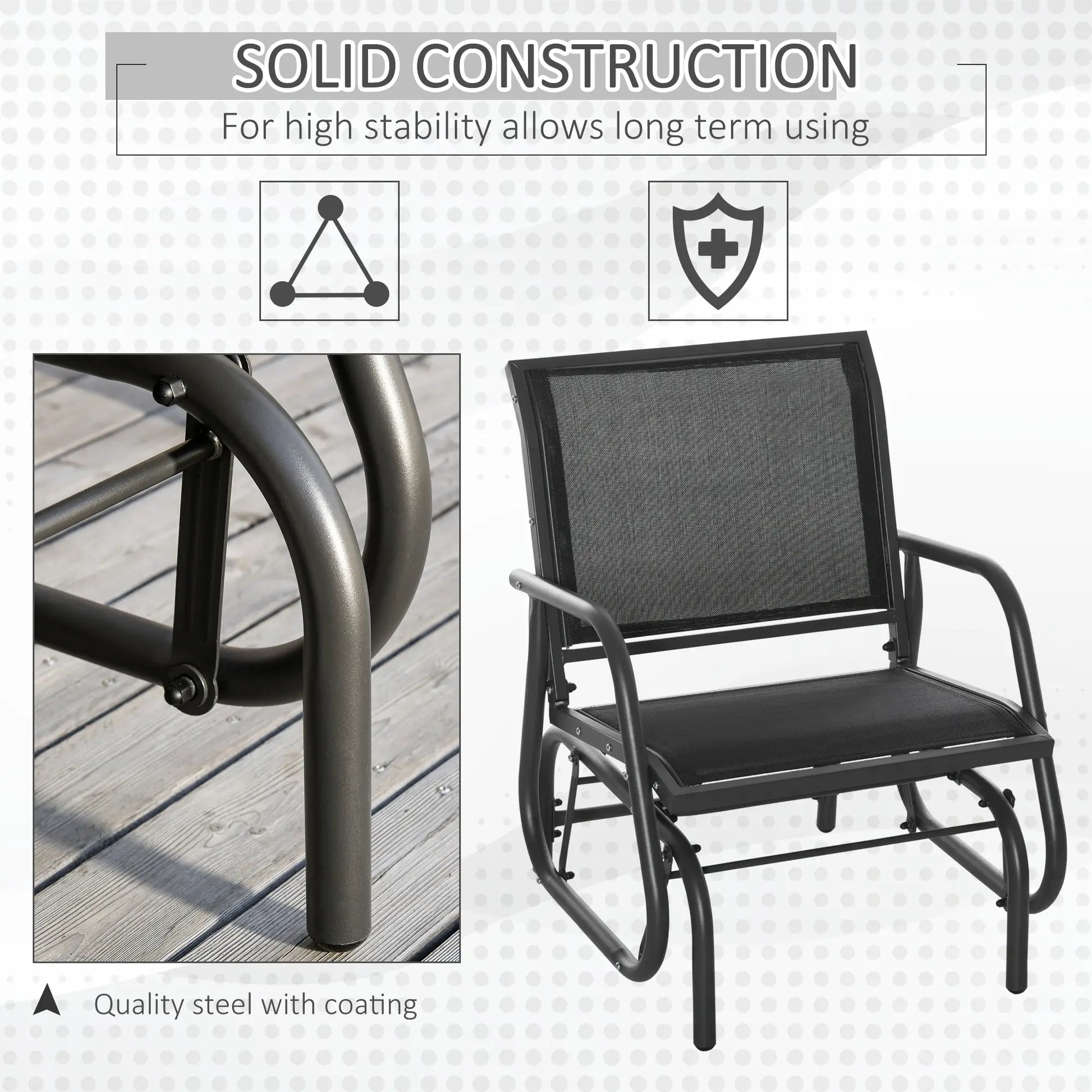 Patio Glider, Breathable Mesh Seat, Metal Frame, Black Outdoor Gliders at Gallery Canada