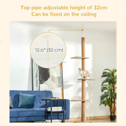 100" Floor To Ceiling Cat Tree, 3 Perches, Activity Center, Light Brown Floor to Ceiling Cat Trees at Gallery Canada