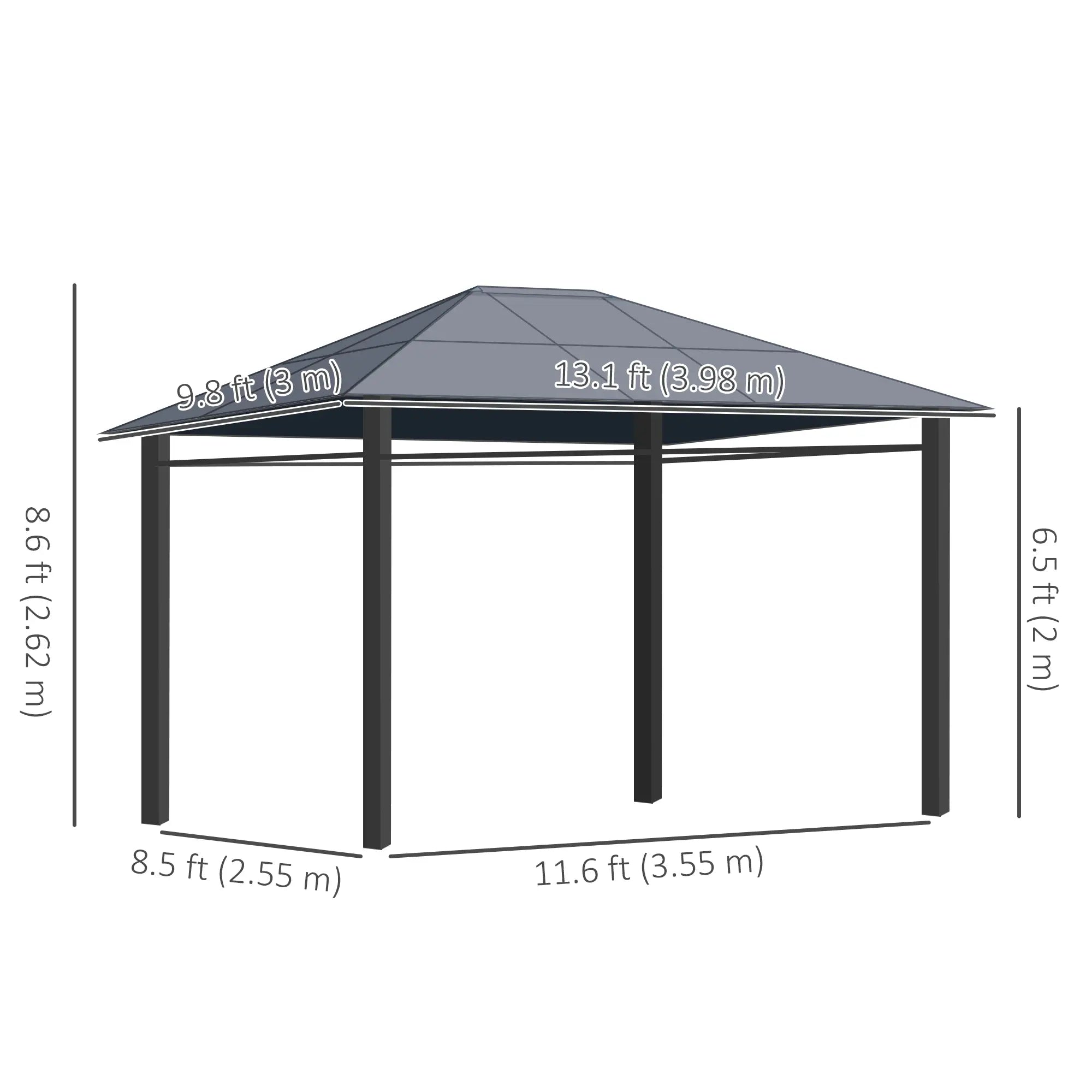 13' x 10' Polycarbonate Hardtop Gazebo, Aluminum Frame, Dark Grey Gazebos at Gallery Canada