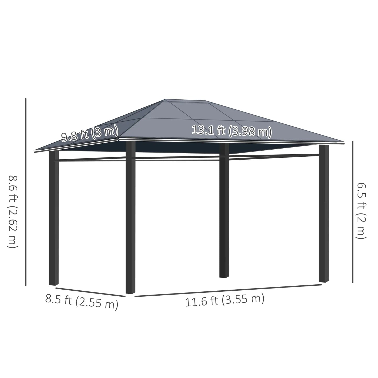 13' x 10' Polycarbonate Hardtop Gazebo, Aluminum Frame, Dark Grey Gazebos at Gallery Canada