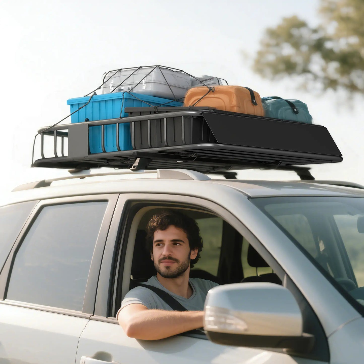 Universal Roof Rack Basket, 200lbs Steel Cargo Carrier, 43.5"x39.2"x7.3", Black Automotive at Gallery Canada