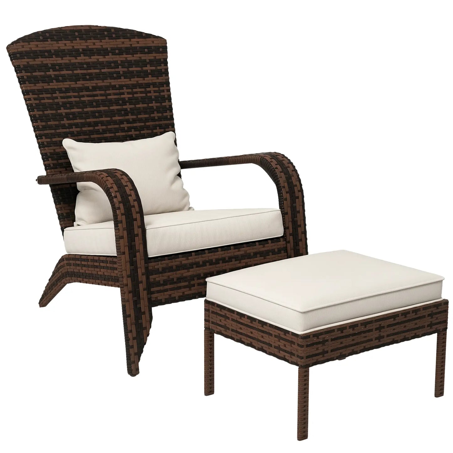 Wicker Adirondack Chair with Ottoman, Cushioned Patio Chair, Cream White, Brown Patio Chairs at Gallery Canada