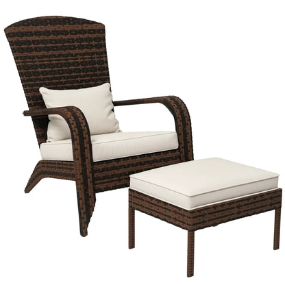 Wicker Adirondack Chair with Ottoman, Cushioned Patio Chair, Cream White, Brown Patio Chairs at Gallery Canada