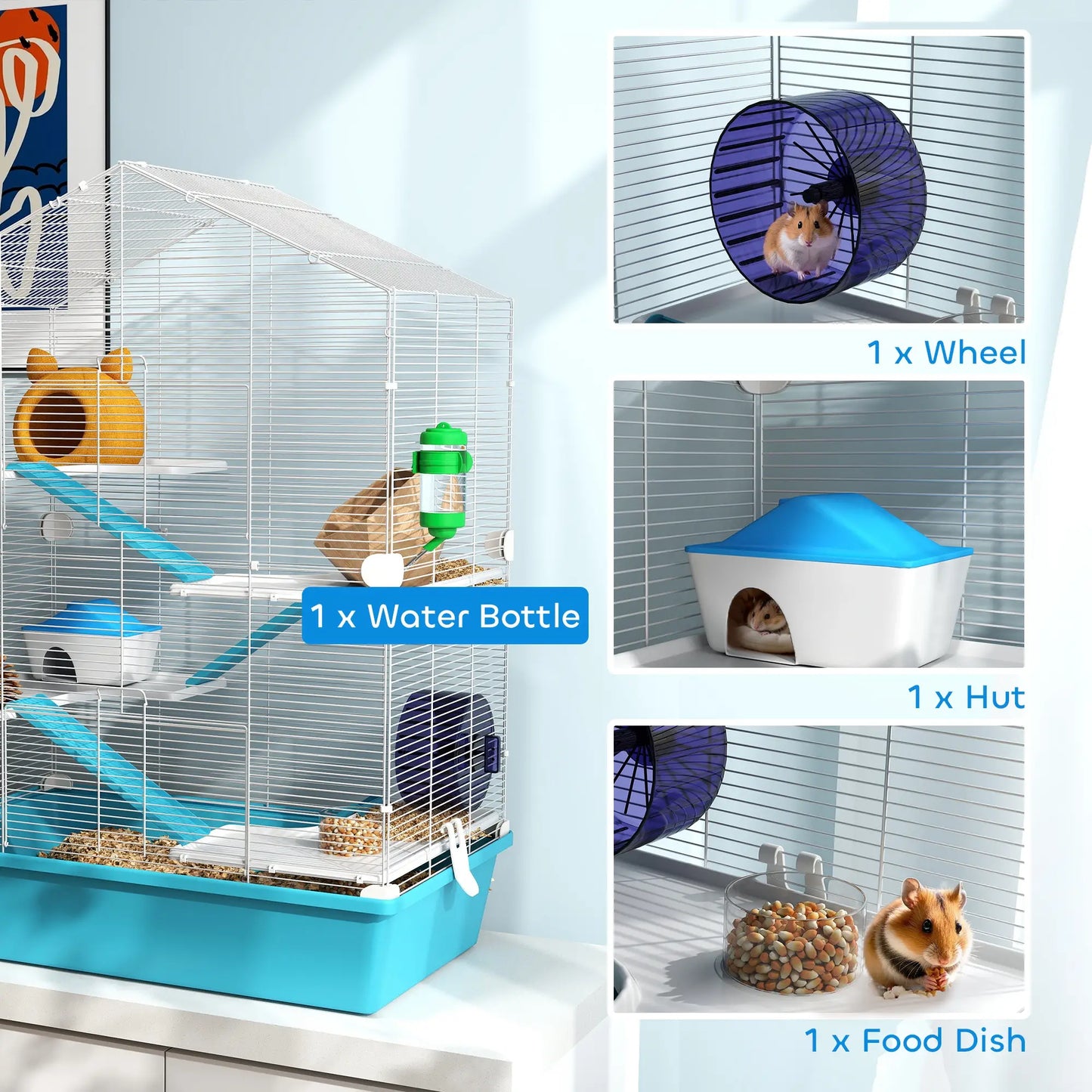 Large 5-Tier Hamster Cage, Small Animal House, Light Blue