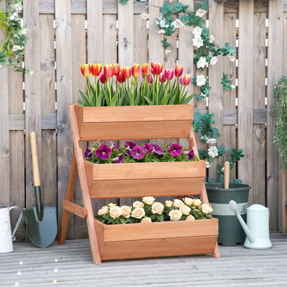 3 Tier Elevated Planter Box, Wooden Raised Garden Bed, 26" x 30" x 30", Brown Elevated Garden Beds at Gallery Canada