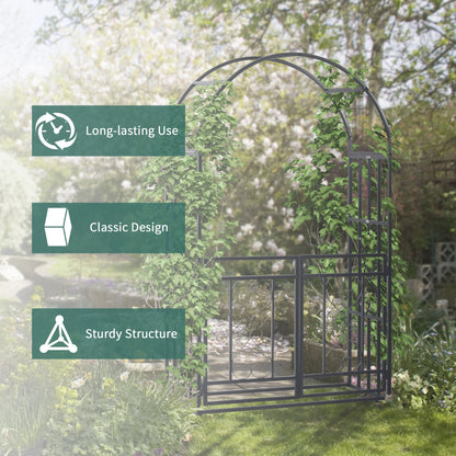 6.7 FT Steel Garden Arch with Gate, Outdoor Arbor for Vines, Dark Grey Garden Arches at Gallery Canada