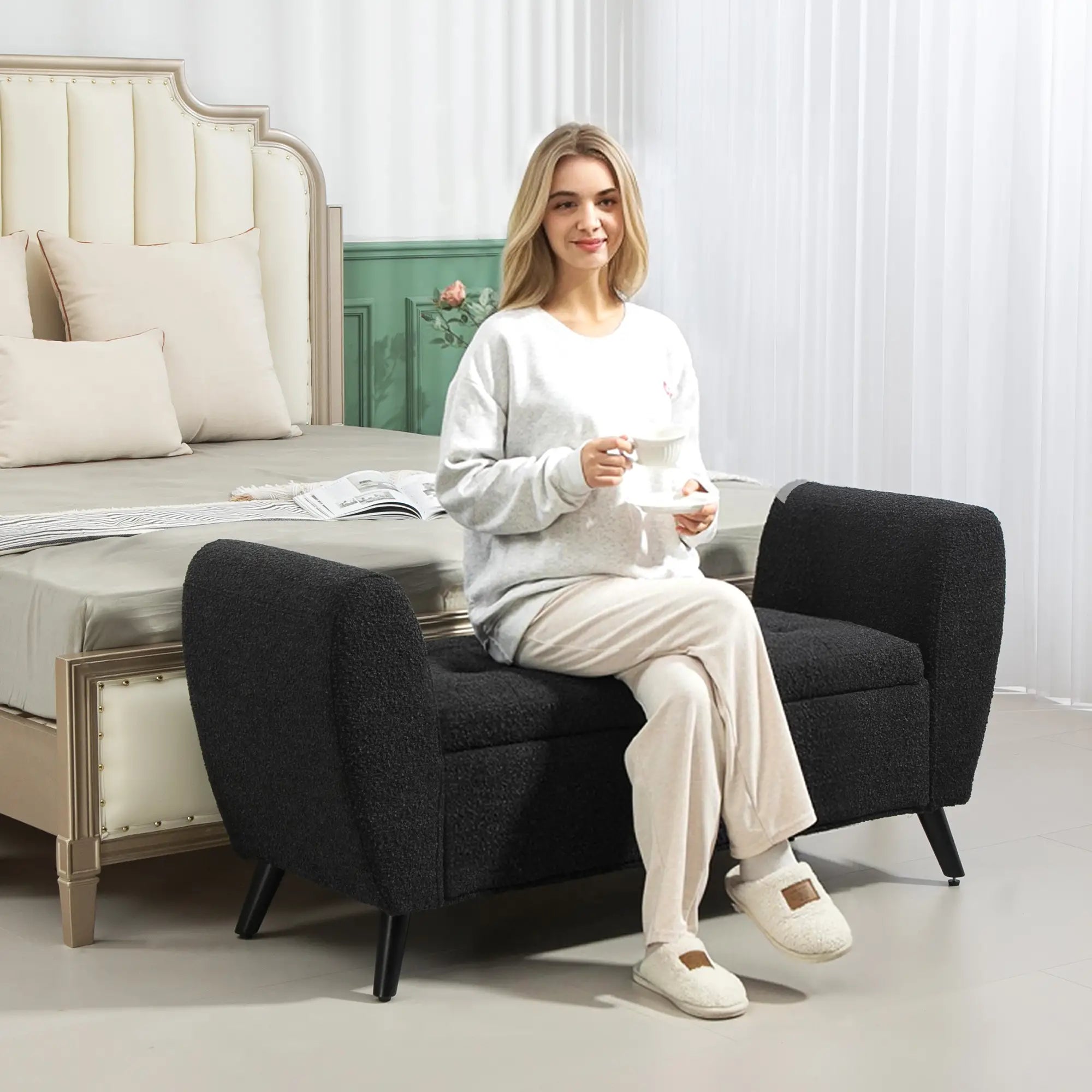 Upholstered Storage Bench with Arms, Modern Ottoman, Black Storage Ottomans & Benches at Gallery Canada