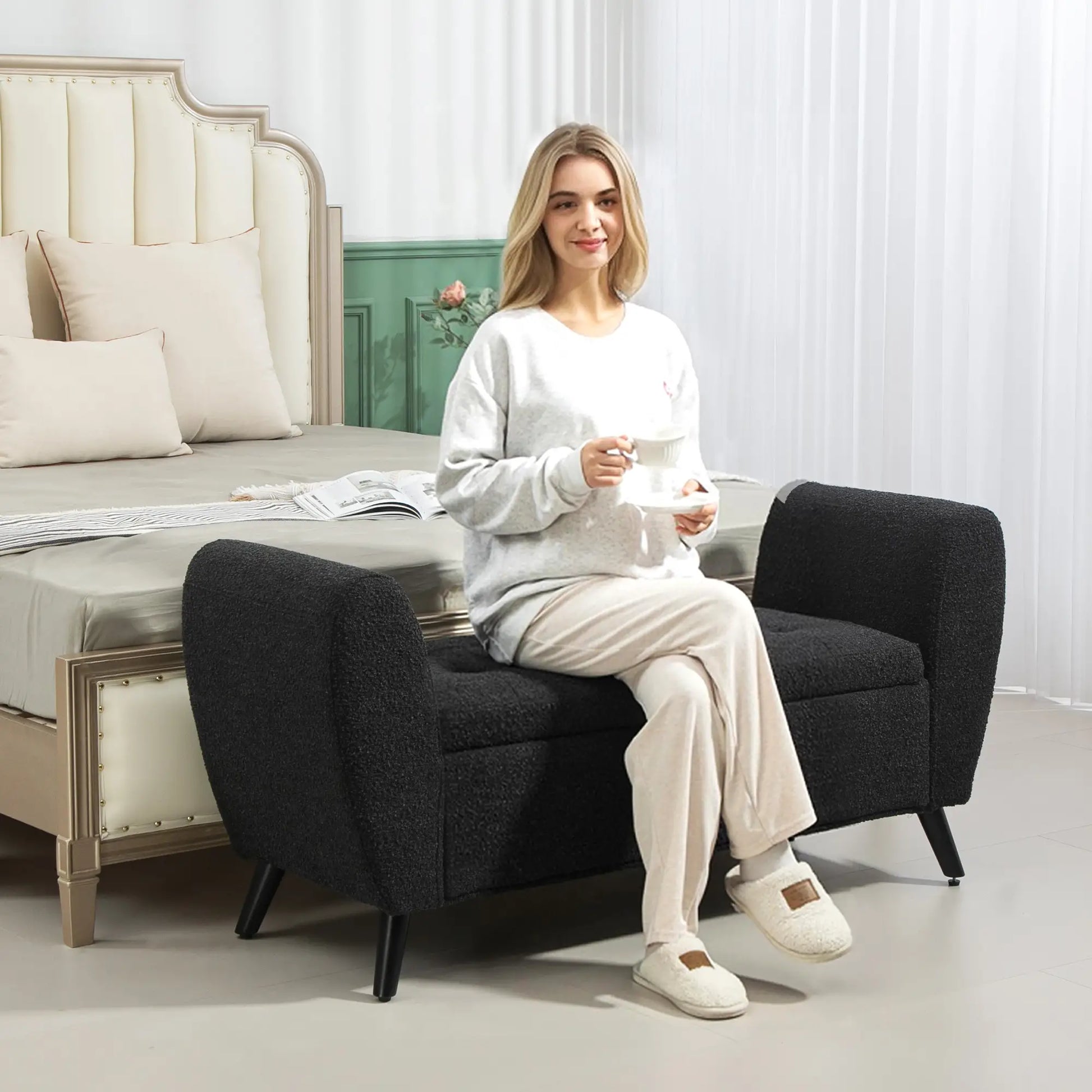 Upholstered Storage Bench with Arms, Modern Ottoman, Black Storage Ottomans & Benches at Gallery Canada