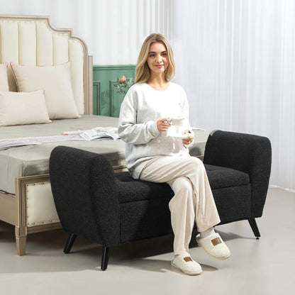 Upholstered Storage Bench with Arms, Modern Ottoman, Black Storage Ottomans & Benches at Gallery Canada