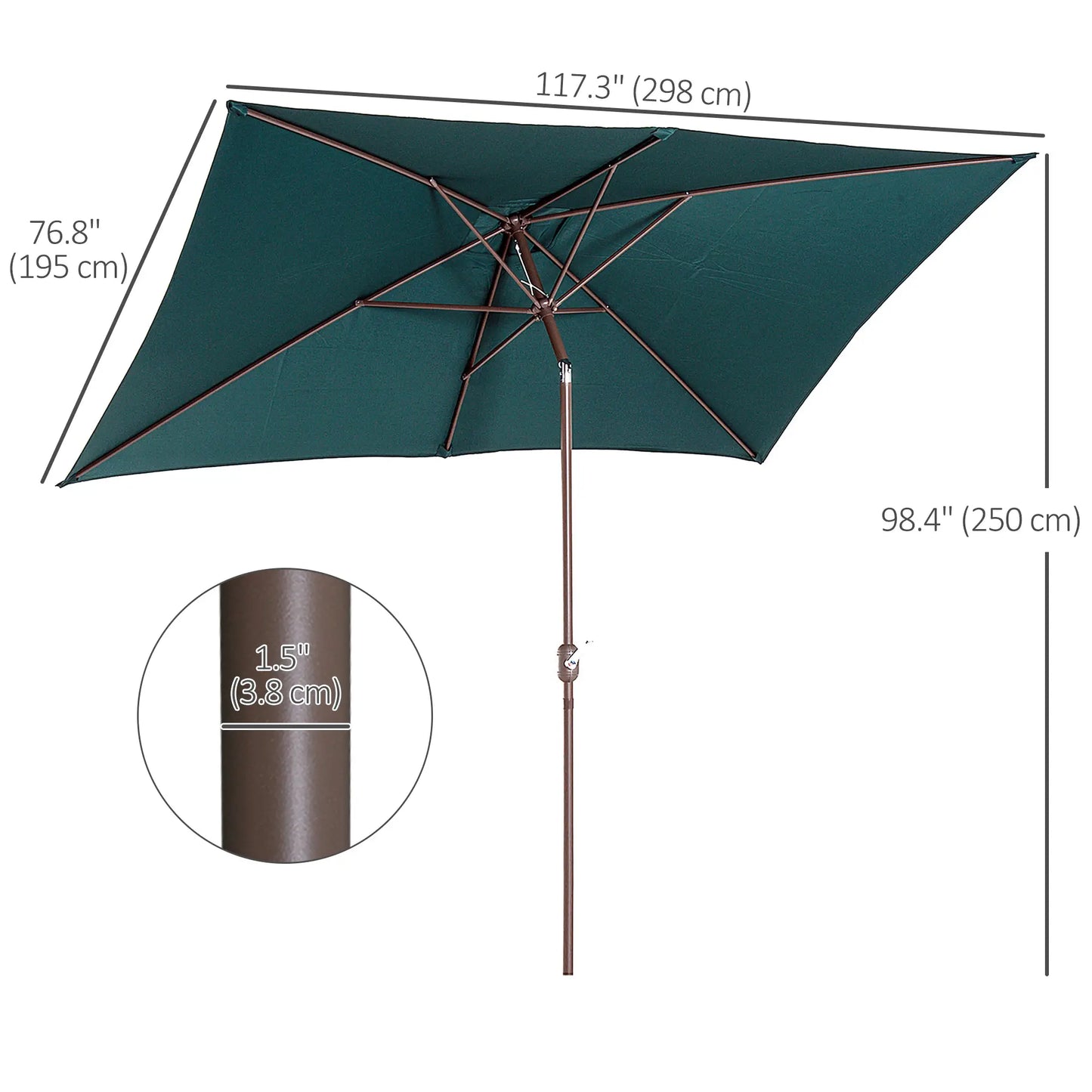 6.5x10ft Rectangle Aluminum Tilt Patio Umbrella, Green Sun Umbrellas at Gallery Canada