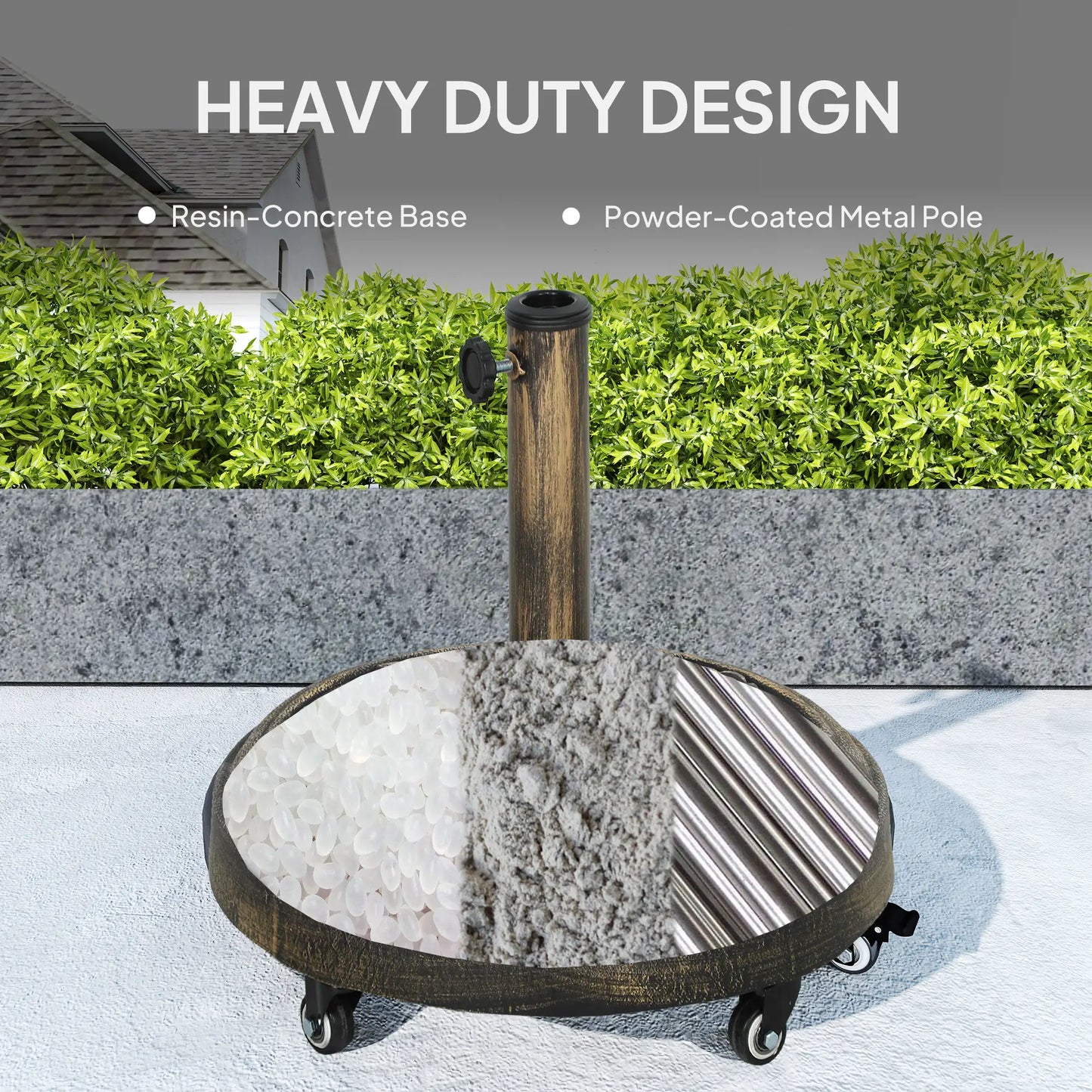 Round Patio Umbrella Base, 46 lbs Resin Stand with Wheels, Bronze Umbrella Bases at Gallery Canada