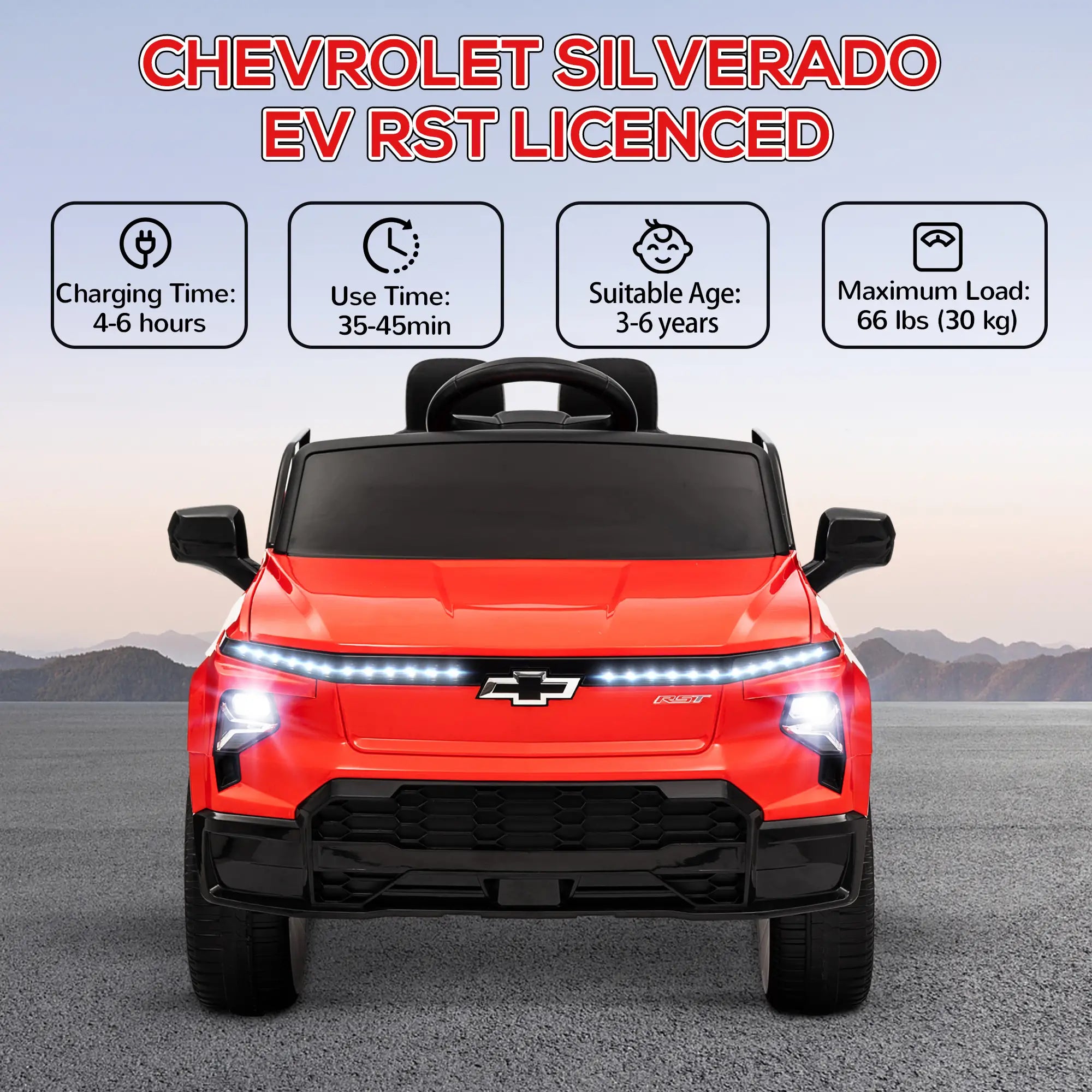 12V Chevrolet Silverado EV RST Licensed Kids Car, Remote Control, Red Electric Toy Cars at Gallery Canada