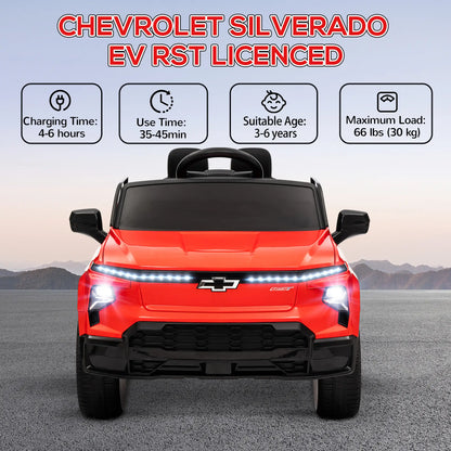 12V Chevrolet Silverado EV RST Licensed Kids Car, Remote Control, Red Electric Toy Cars at Gallery Canada