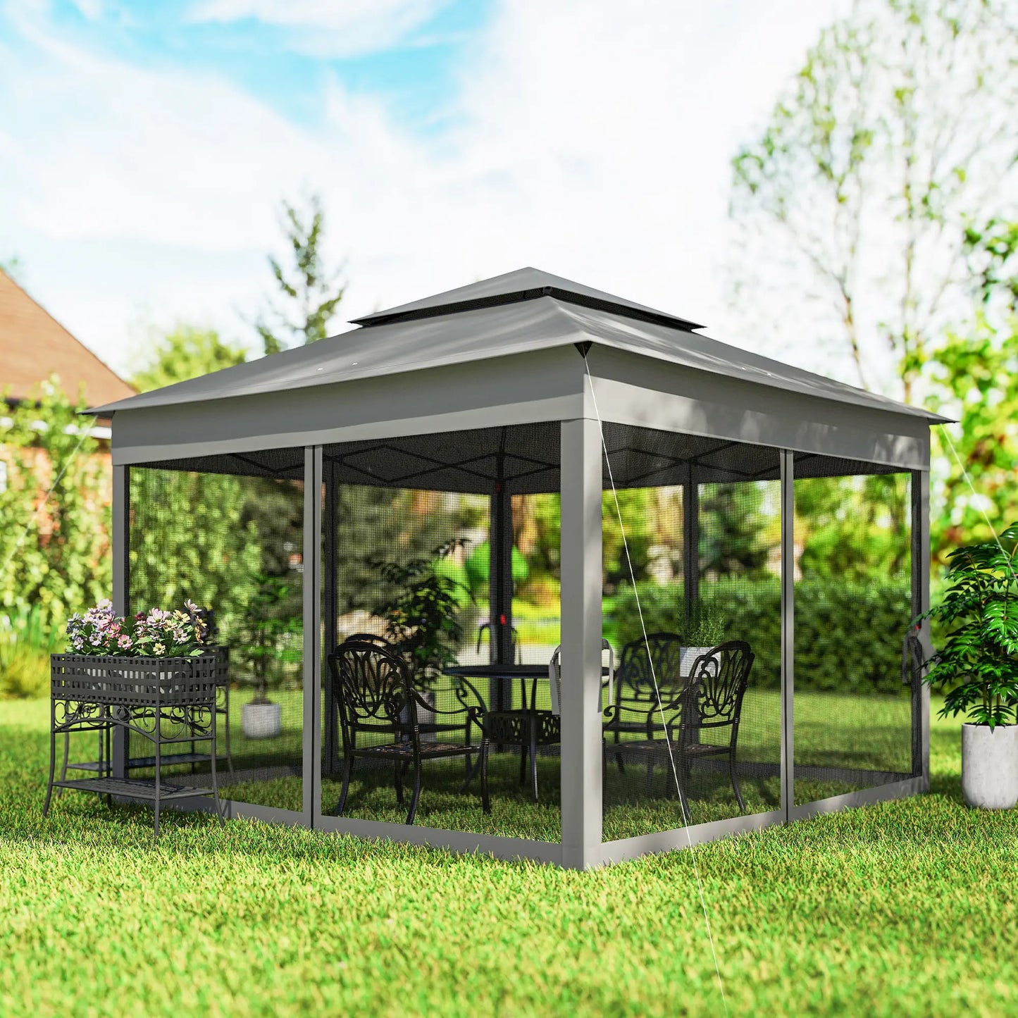 11' x 11' Pop Up Canopy, 2-Tier Soft Top Shelter, Dark Grey Pop Up Canopies at Gallery Canada