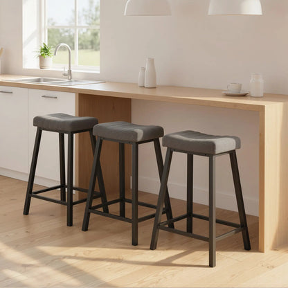 Set of 3 Velvet Bar Stools, Curved Seat with Footrest, Grey Bar Stools at Gallery Canada