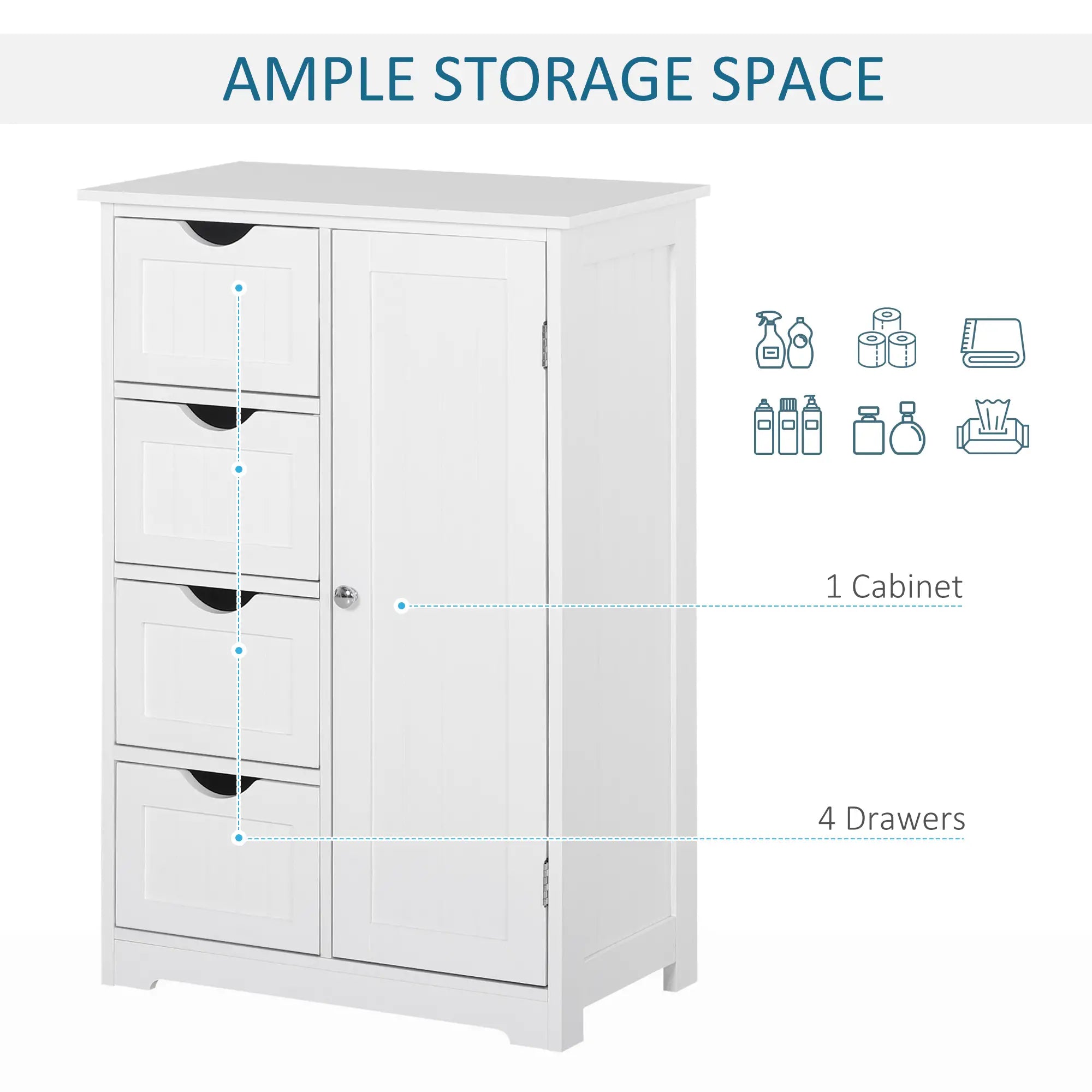 Bathroom Storage Cabinet, Adjustable Shelf, 4 Drawers, White Bathroom Cabinets at Gallery Canada